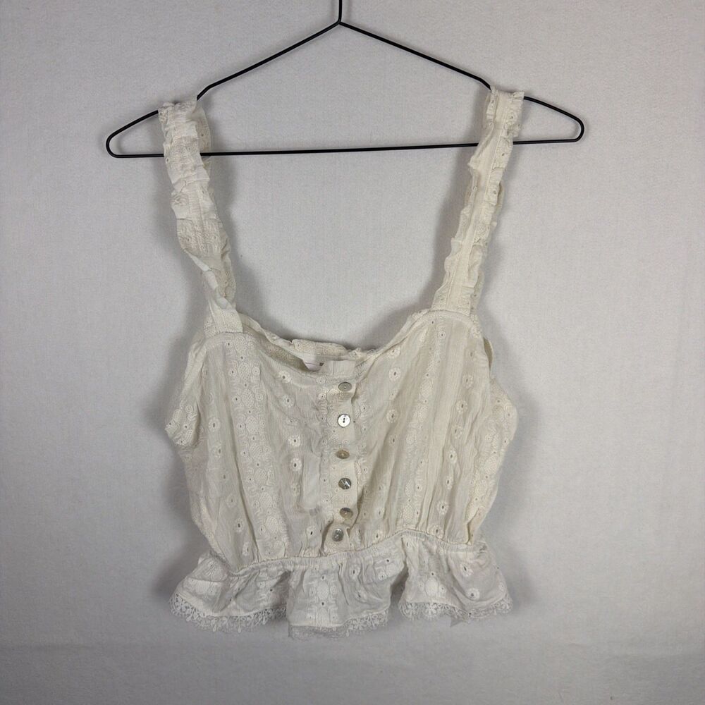 NWT BB Dakota by Steve Madden White Eyelet Button Front Crop Top Women's Small